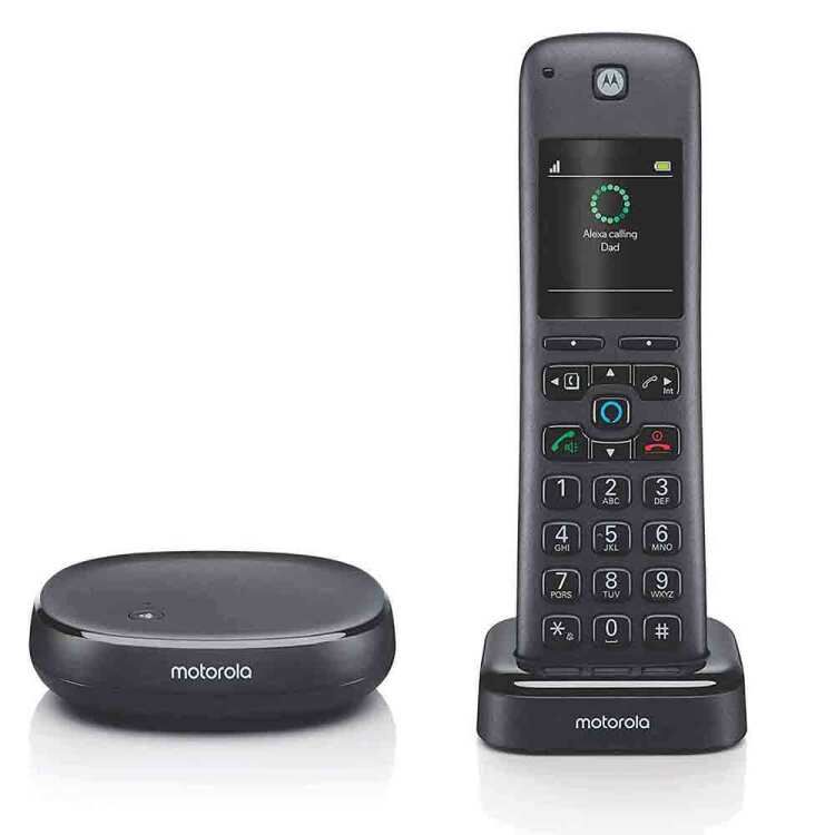 Motorola AXH01 DECT 6.0 Smart Cordless Phone and Answering Machine with Alexa Built-in C 1 Cordless Handset Included